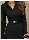 Kadın Uzun Kollu Yakalı Kısa Kaşkorse Elbise (Kemersiz)