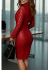 Kadın Uzun Kollu Yakalı Mini Deri Elbise