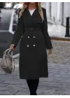 Kadın Uzun Kollu Yakalı önden Düğmeli Beli Kuşaklı Midi Gabardin Trençkot