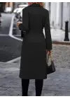 Kadın Uzun Kollu Yakalı önden Düğmeli Beli Kuşaklı Midi Gabardin Trençkot