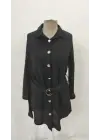 Kadın Uzun Kollu Yakalı önden Düğmeli Beli Kuşaklı Mini Ithal Keten Elbise