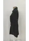 Kadın Uzun Kollu Yakalı önden Düğmeli Beli Kuşaklı Mini Ithal Keten Elbise