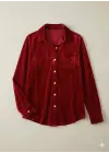 Kadın Uzun Kollu Yakalı önden Düğmeli Cep Detaylı Kadife Gömlek