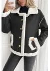 Kadın Uzun Kollu Yakalı önden Düğmeli Cep Detaylı Süet Ceket