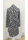 Kadın Uzun Kollu Yakalı önden Düğmeli Leopar Desenli Modal Midi Elbise