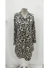 Kadın Uzun Kollu Yakalı önden Düğmeli Leopar Desenli Modal Midi Elbise