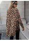 Kadın Uzun Kollu Yakalı önden Düğmeli Yandan Bağcıklı Leopar Desenli Modal Bluz