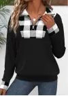 Kadın Uzun Kollu Yakalı önden Fermuarlı Ekose Detaylı Viskon Iki Iplik Bluz