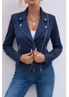 Kadın Uzun Kollu Yakalı önden Fermuarlı Kısa Süet Ceket