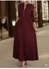 Kadın Uzun Kollu Yakalı önden Fermuarlı Uzun Viskon Iki Iplik Elbise