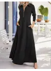 Kadın Uzun Kollu Yakalı önden Fermuarlı Uzun Viskon Iki Iplik Elbise