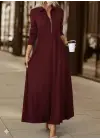 Kadın Uzun Kollu Yakalı önden Fermuarlı Uzun Viskon Iki Iplik Elbise
