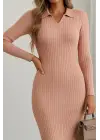 Kadın Uzun Kollu Yakalı Triko Elbise