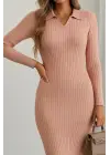 Kadın Uzun Kollu Yakalı Triko Elbise