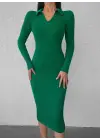 Kadın Uzun Kollu Yakalı Triko Elbise