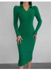 Kadın Uzun Kollu Yakalı Triko Elbise