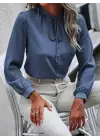 Kadın Uzun Kollu Yakalı Yakadan Bağcıklı Düğmeli Sandy Bluz