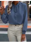 Kadın Uzun Kollu Yakalı Yakadan Bağcıklı Düğmeli Sandy Bluz