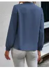 Kadın Uzun Kollu Yakalı Yakadan Bağcıklı Düğmeli Sandy Bluz