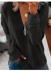 Kadın Uzun Kollu Yakası Açık Fermuarlı Viskon Bluz