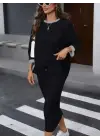 Kadın Uzun Kollu Yakası Açık şardonlu Kaşkorse Bluz Ve Eteği Bağcıklı Ikili Takım