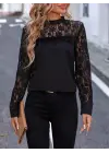 Kadın Uzun Kollu Yarı Balıkçı Yaka Dantelli Sandy Bluz