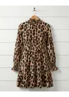 Kadın Uzun Kollu Yarı Balıkçı Yaka Leopar Desenli Modal Mini Elbise