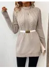 Kadın Uzun Kollu Yarı Balıkçı Yaka Triko Bluz