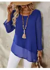 Kadın Uzun Kollu Yuvarlak Asimetrik Detaylı şifon Bluz