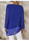 Kadın Uzun Kollu Yuvarlak Asimetrik Detaylı şifon Bluz
