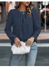 Kadın Uzun Kollu Yuvarlak önden Pileli Ithal Krep Bluz