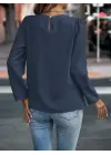 Kadın Uzun Kollu Yuvarlak önden Pileli Ithal Krep Bluz