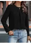 Kadın Uzun Kollu Yuvarlak önden Pileli Ithal Krep Bluz