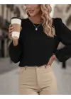 Kadın Uzun Kollu Yuvarlak Yaka Arkadan Bağcıklı Salaş Ithal Krep Bluz