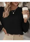 Kadın Uzun Kollu Yuvarlak Yaka Arkadan Bağcıklı Salaş Ithal Krep Bluz