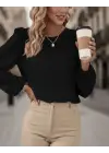 Kadın Uzun Kollu Yuvarlak Yaka Arkadan Bağcıklı Salaş Ithal Krep Bluz