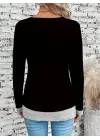 Kadın Uzun Kollu Yuvarlak Yaka Blok Renkli Yandan Düğmeli Viskon Bluz