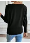 Kadın Uzun Kollu Yuvarlak Yaka Incili Viskon Bluz