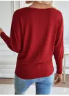 Kadın Uzun Kollu Yuvarlak Yaka Incili Viskon Bluz