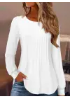Kadın Uzun Kollu Yuvarlak Yaka Nervürlü Bluz