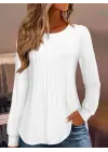 Kadın Uzun Kollu Yuvarlak Yaka Nervürlü Bluz