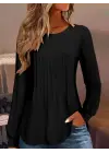 Kadın Uzun Kollu Yuvarlak Yaka Nervürlü Bluz