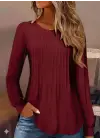 Kadın Uzun Kollu Yuvarlak Yaka Nervürlü Bluz