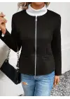 Kadın Uzun Kollu Yuvarlak Yaka önden Fermuarlı Süet Ceket