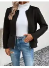 Kadın Uzun Kollu Yuvarlak Yaka önden Fermuarlı Süet Ceket
