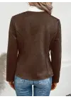 Kadın Uzun Kollu Yuvarlak Yaka önden Fermuarlı Süet Ceket