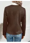 Kadın Uzun Kollu Yuvarlak Yaka önden Fermuarlı Süet Ceket