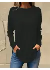 Kadın Uzun Kollu Yuvarlak Yaka Salaş Iki Iplik Bluz