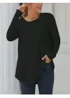 Kadın Uzun Kollu Yuvarlak Yaka Salaş Iki Iplik Bluz