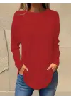 Kadın Uzun Kollu Yuvarlak Yaka Salaş Iki Iplik Bluz